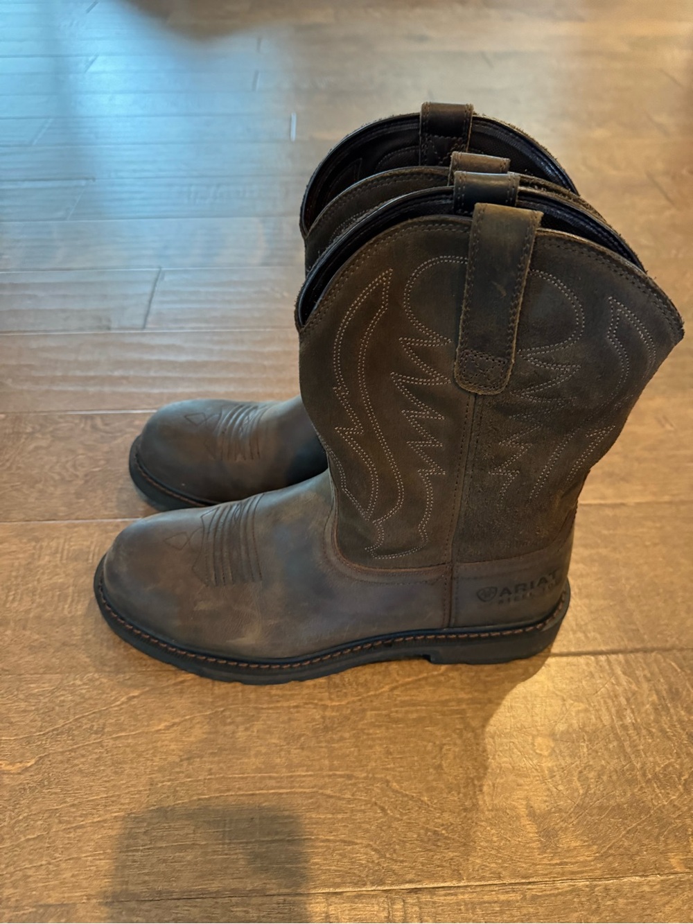 Ariat Brown Leather Cowboy Work Boots steel toe - Picture 2 of 4